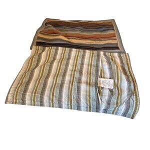 Pair of Quilted Stripped Cotton King Pillow Shams Boho Coastal Cottage Daybed